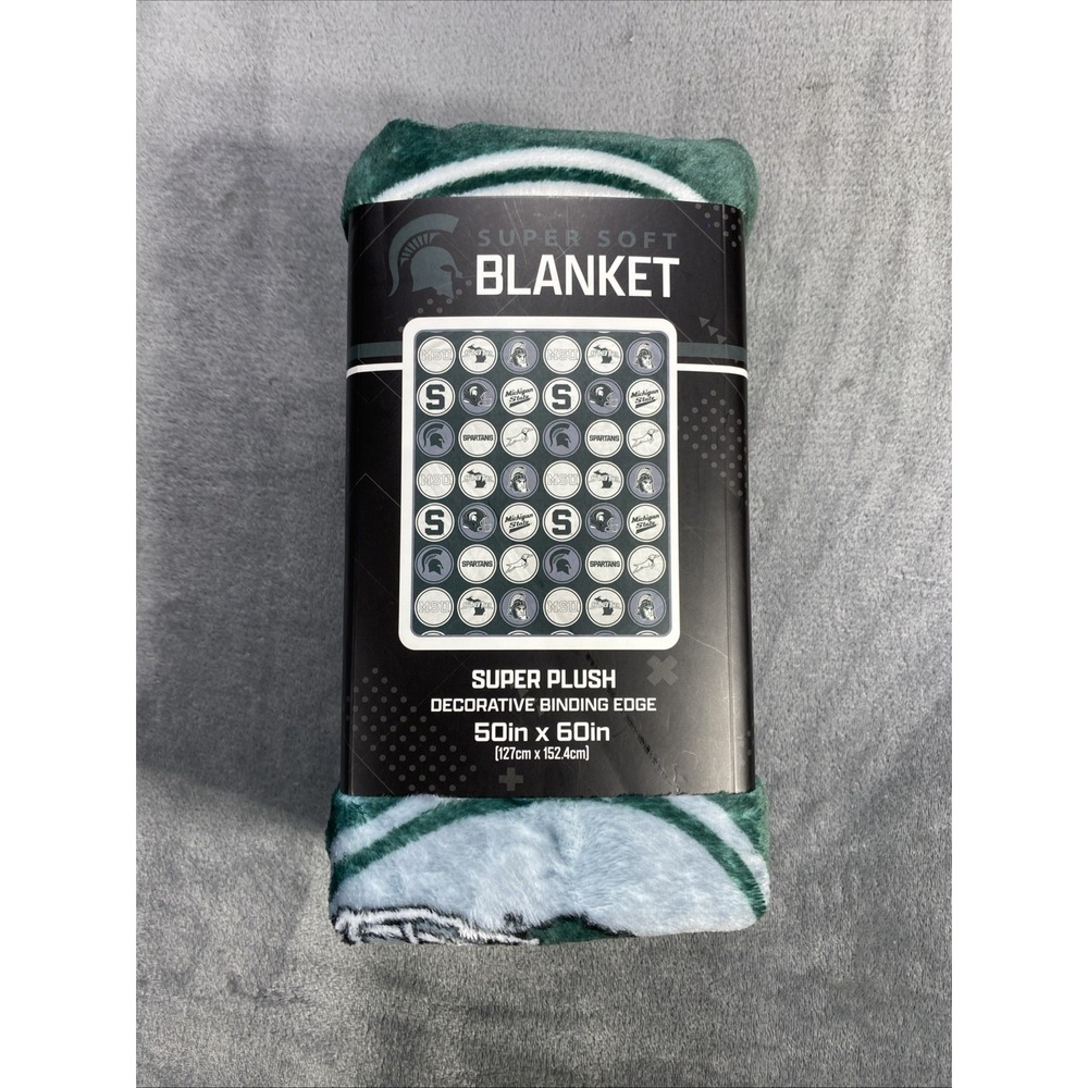 NCAA Michigan State Spartans Plush Blanket 100% Polyester 50x60 Binding Edge NEW
